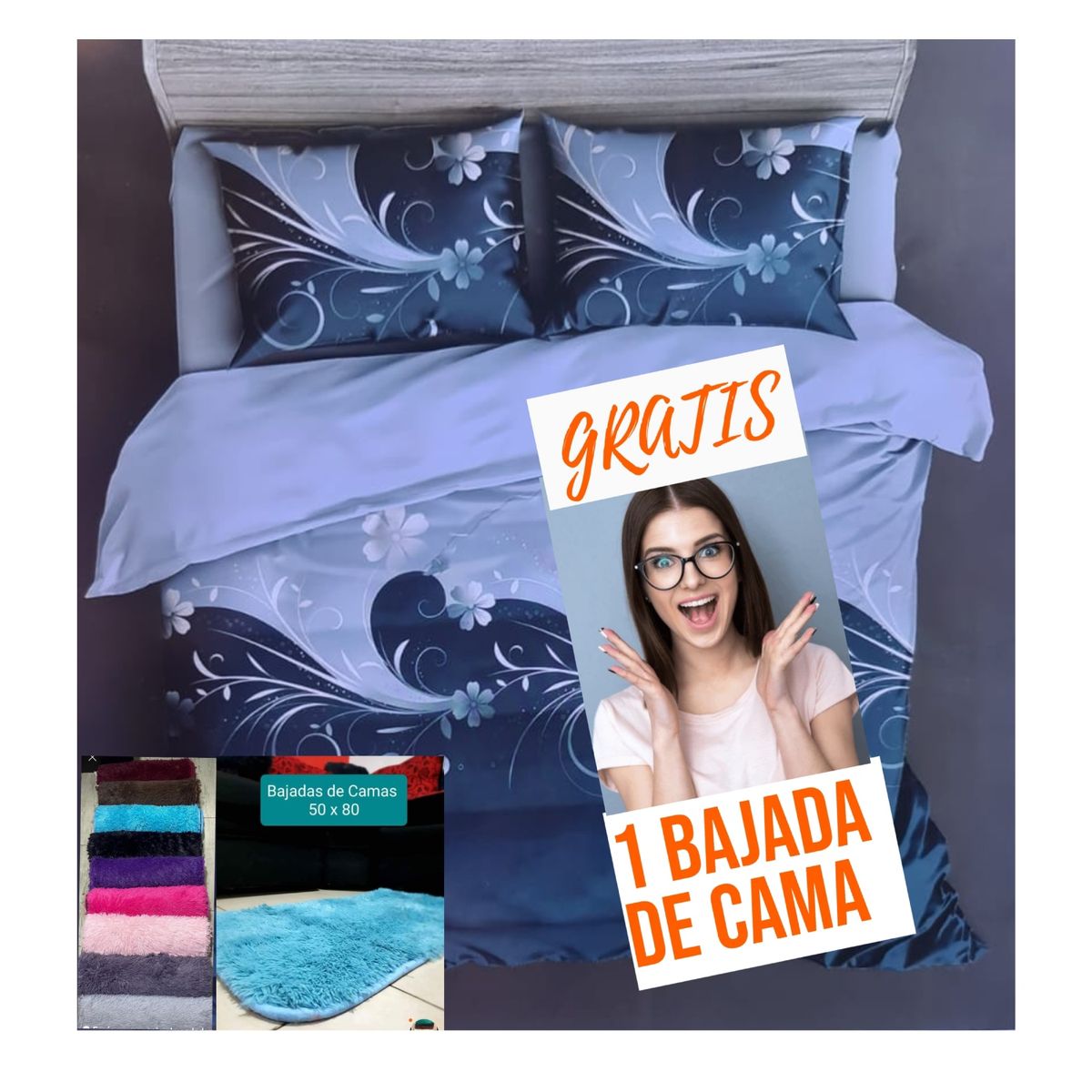 GENERICO - CUBRECAMA VERANO 2 PLAZA olas de ariposa de regalo 1 bajada de cama