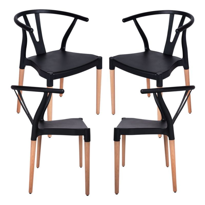 PANDALINO - Pack 4 Sillas Wishbone Negras - Modernas y Resistente