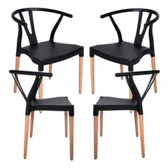 PANDALINO - Pack 4 Sillas Wishbone Negras - Modernas y Resistente