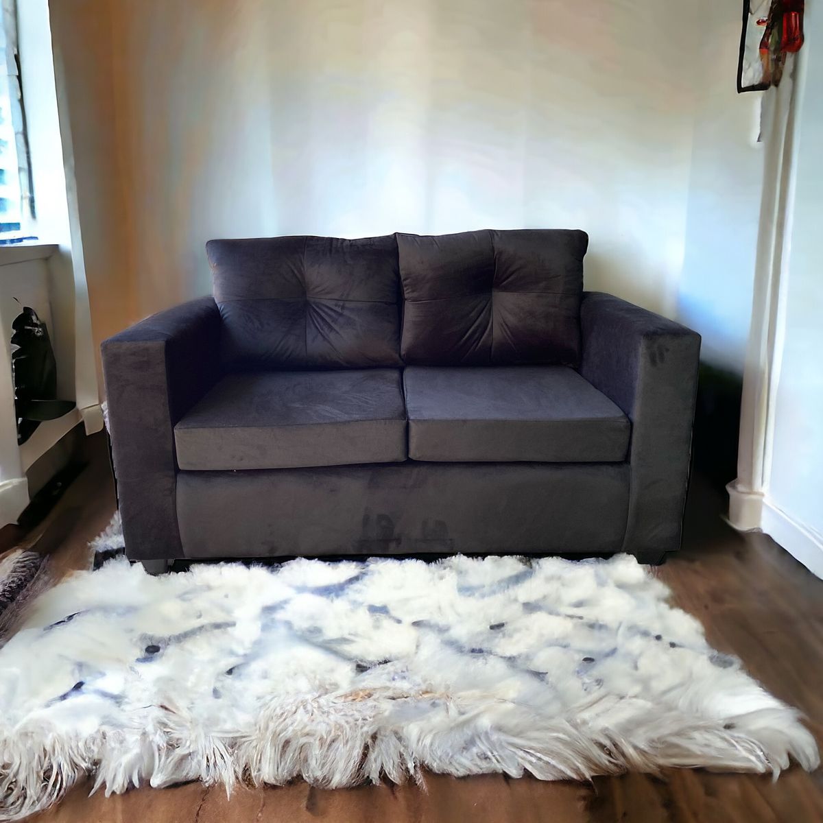 GENERICO - Sofa 2 Cuerpos Bilbao Felpa Negro