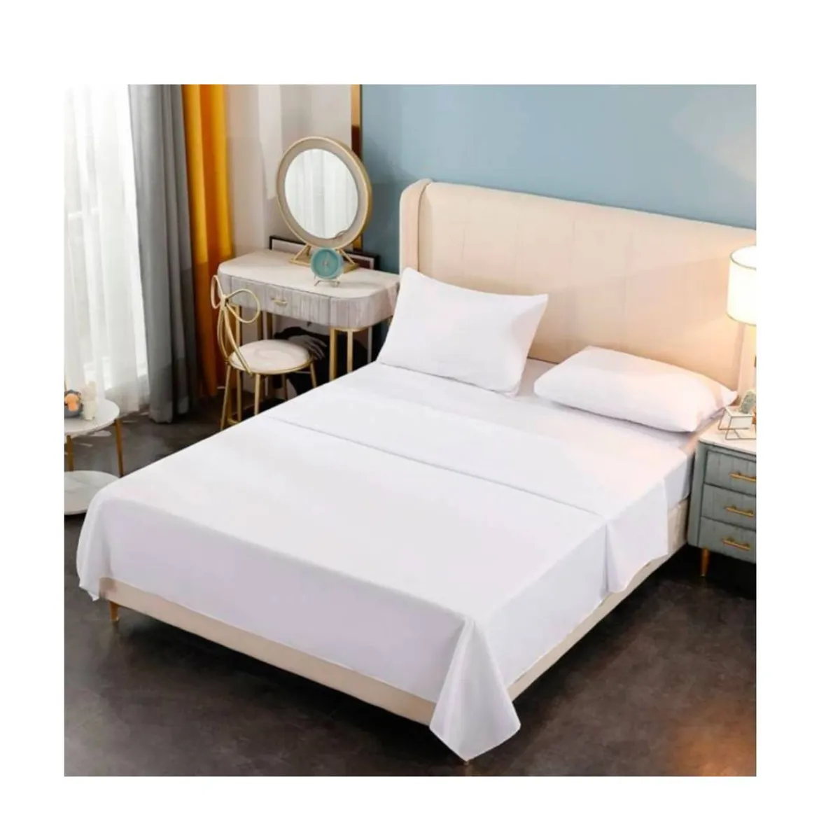 GENERICO - Juego de Sábanas 2 Plazas 200 Hilos 4 Piezas - Blanco