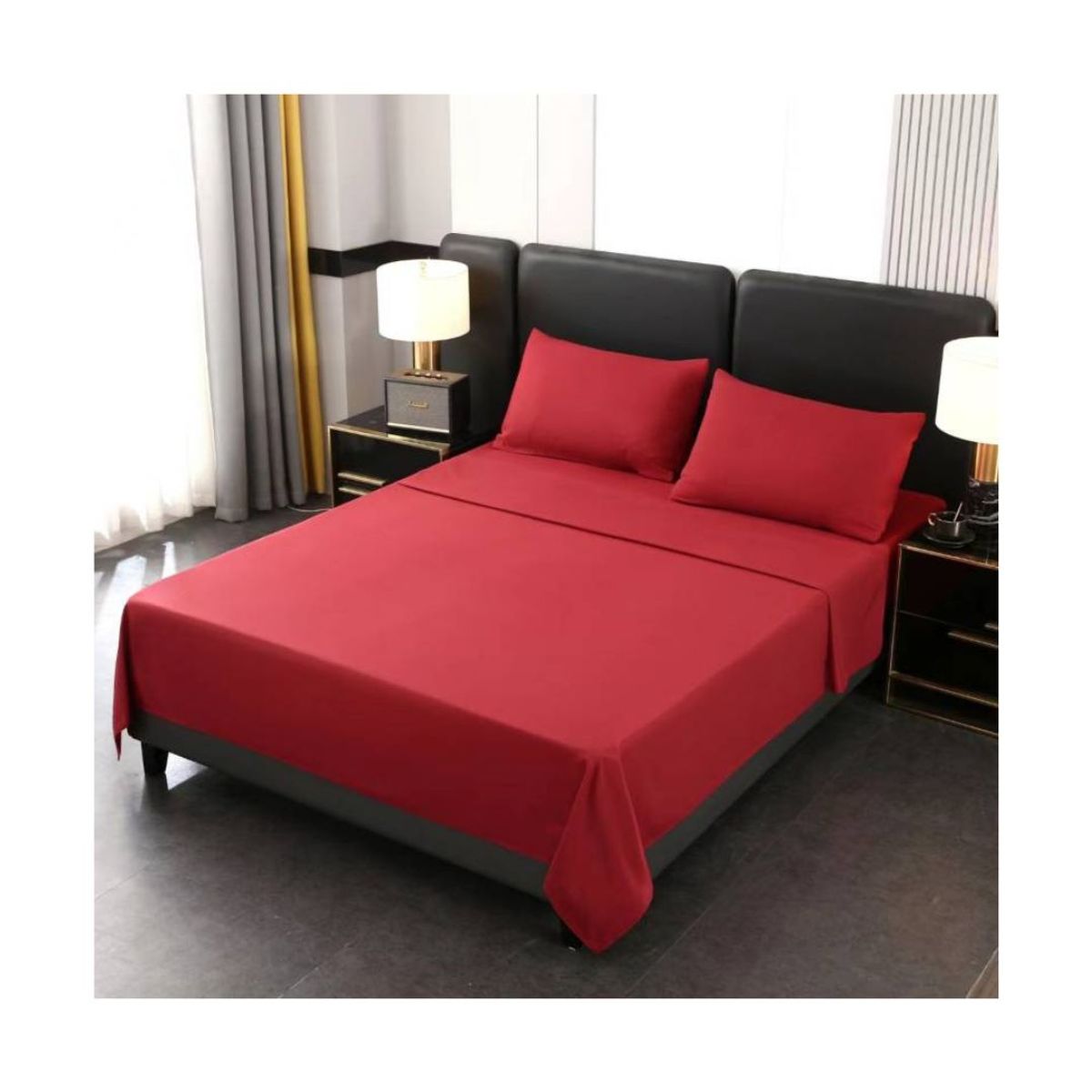 GENERICO - Juego de Sábanas 2 Plazas 200 Hilos 4 Piezas - Burdeo