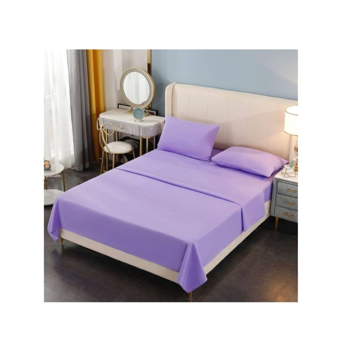 GENERICO - Juego de Sábanas 1 1/2 Plazas 200 Hilos 4 Piezas - Lila