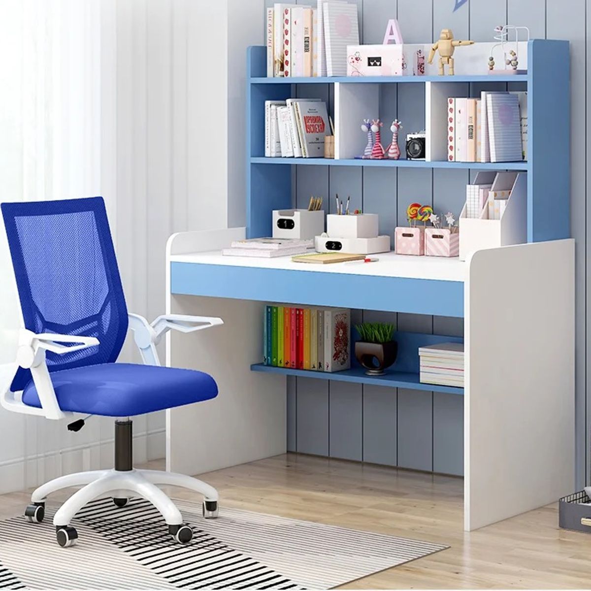 ACTUAL - Escritorio Azul Multiuso Moderno Con Estantes