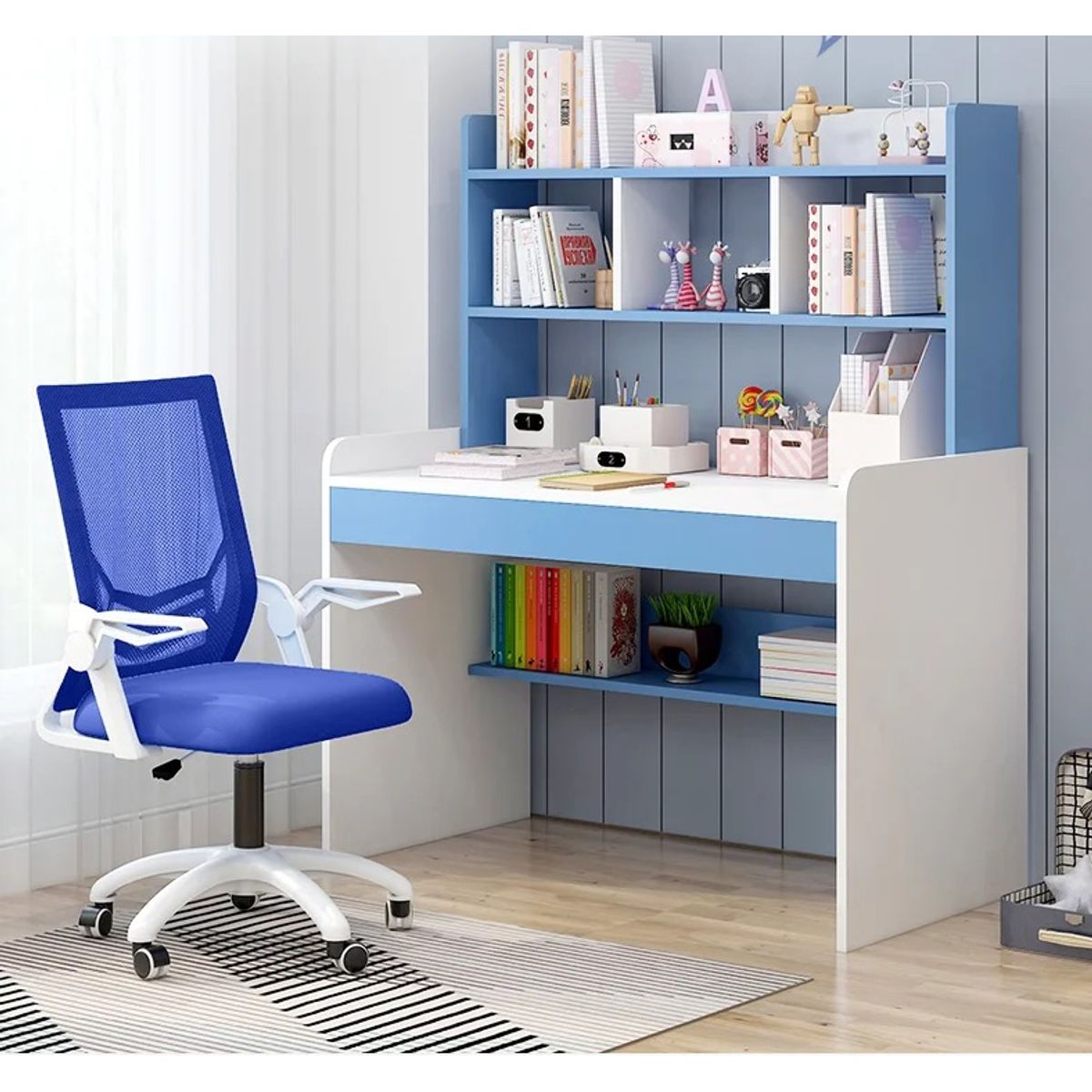 ACTUAL - Escritorio Azul Multiuso Moderno Con Estantes