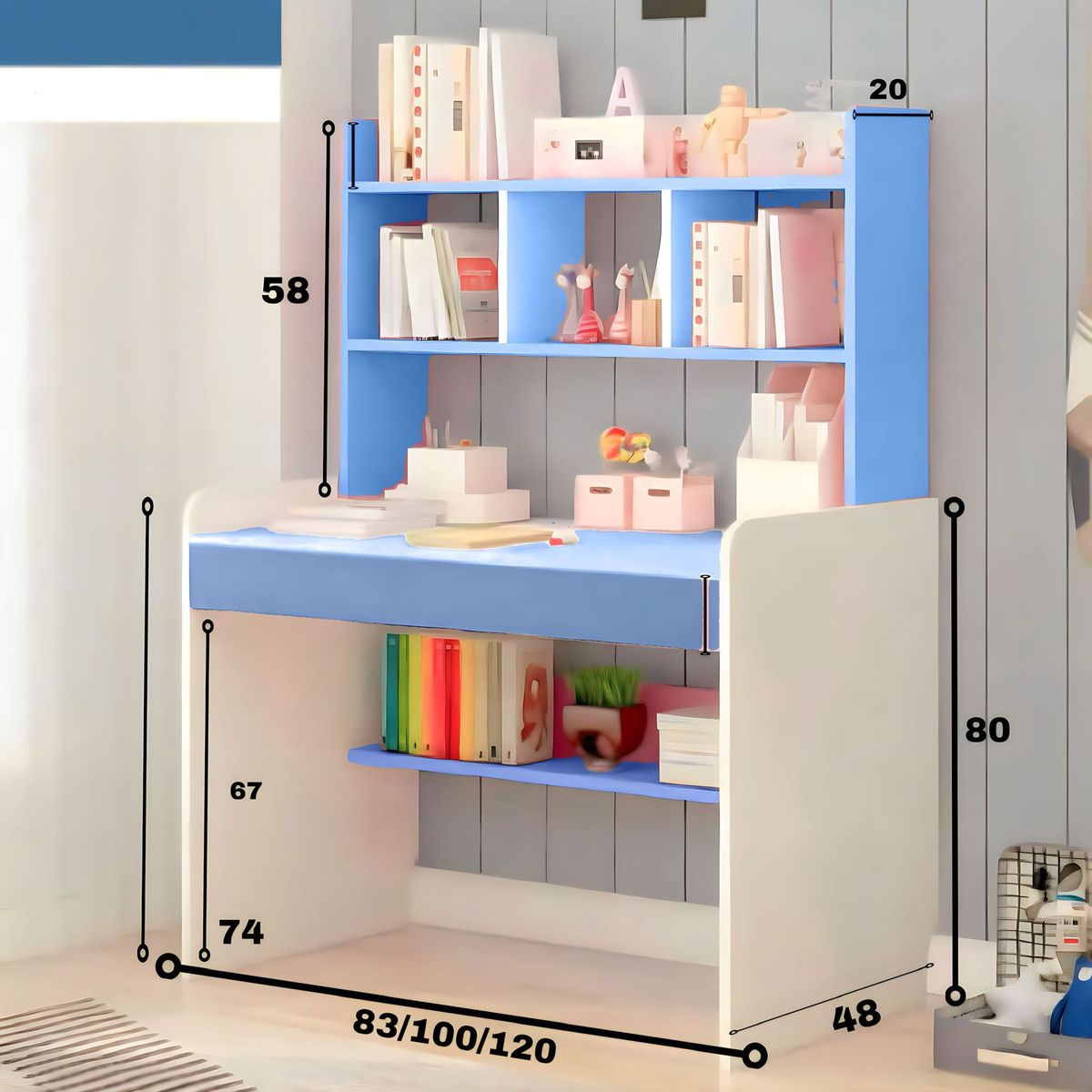 ACTUAL - Escritorio Azul Multiuso Moderno Con Estantes