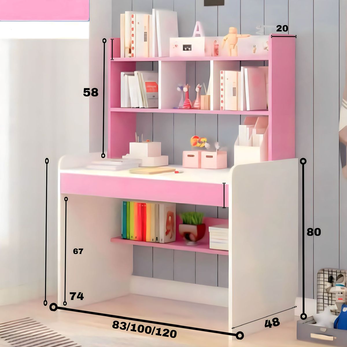 ACTUAL - Escritorio Rosado Multiuso Moderno Con Estantes