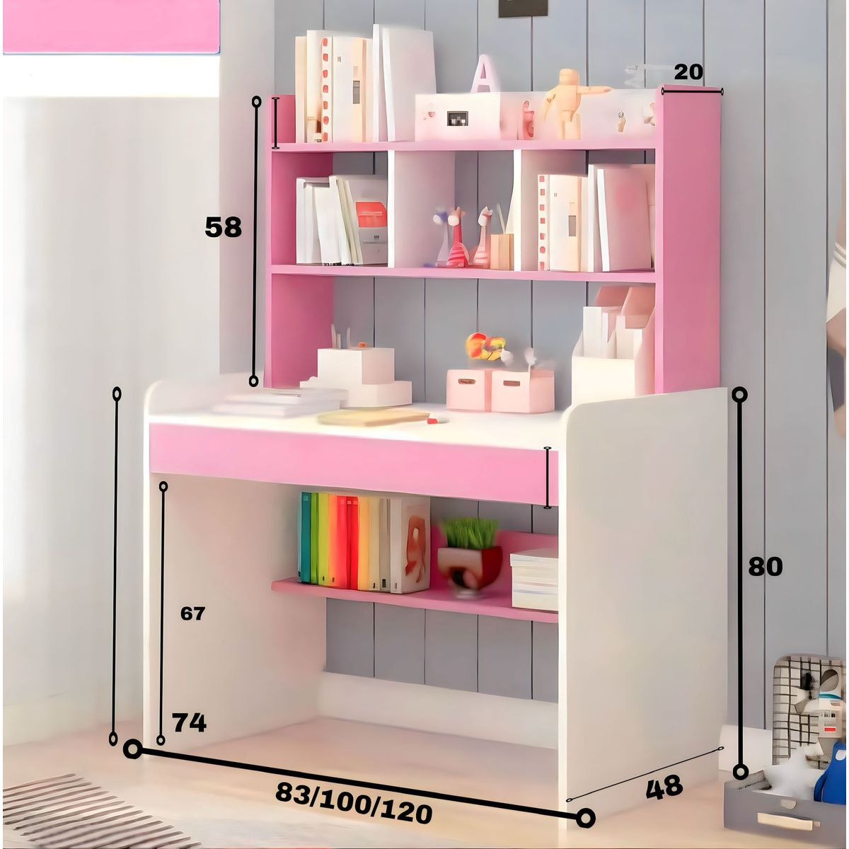 ACTUAL - Escritorio Rosado Multiuso Moderno Con Estantes