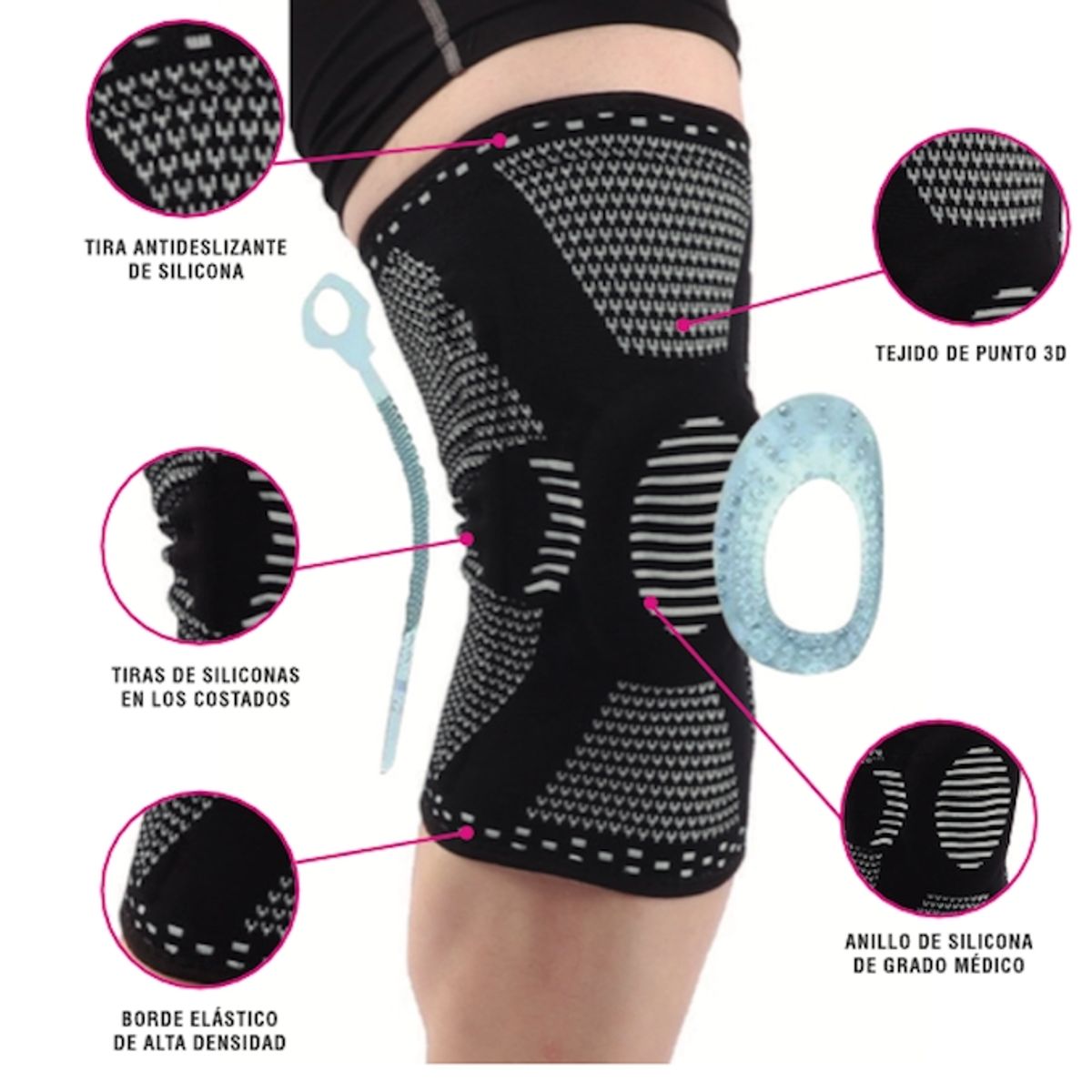 RECOVERY - PACK RODILLERA DEPORTIVA SOPORTE LATERAL Y FRONTAL-PÁDEL- GYM - GRIS M