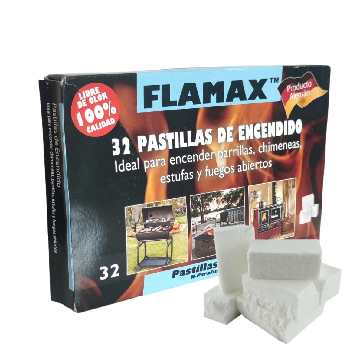 FLAMAX - Caja 32 Pastillas Iniciador De Fuego Quincho Parrilla