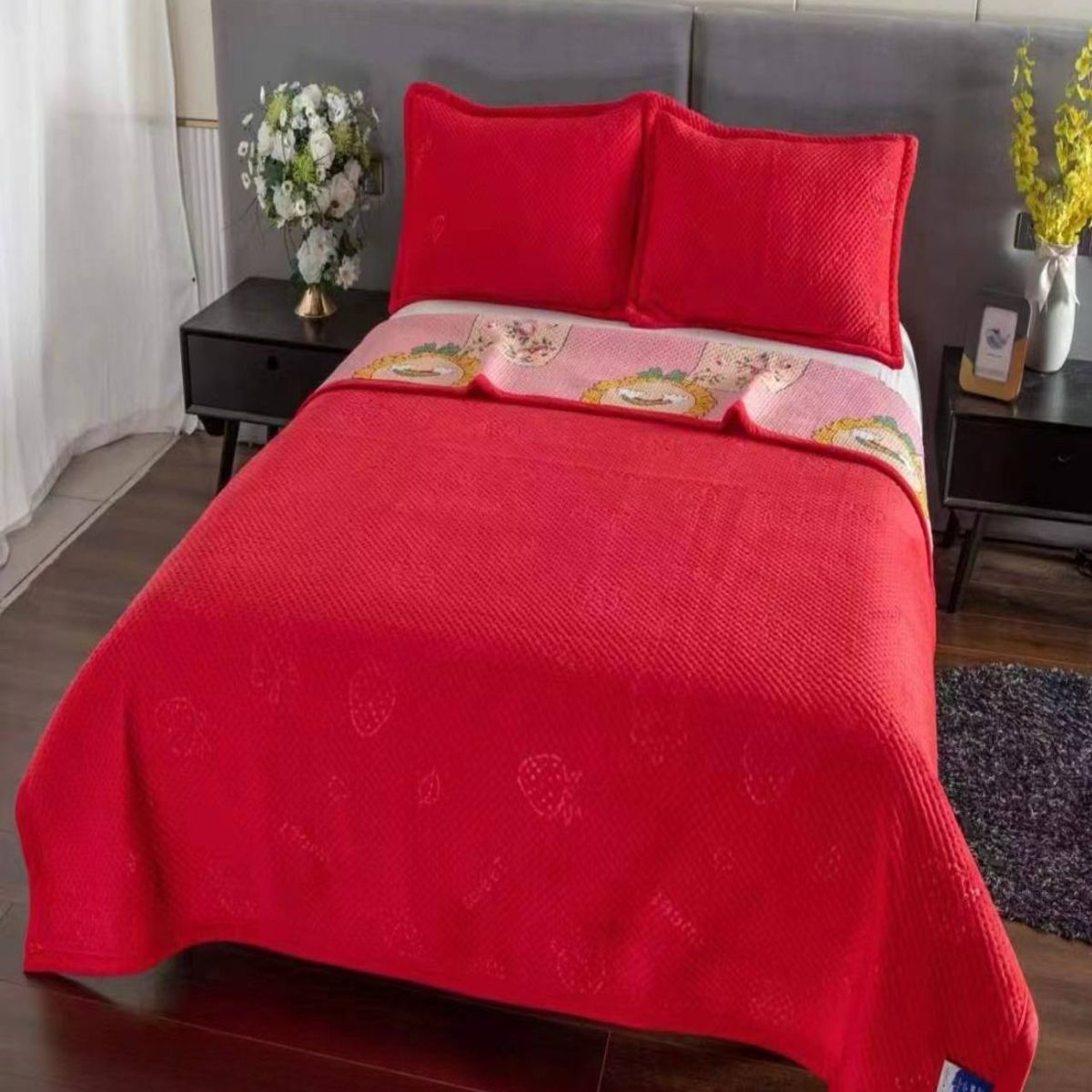 GENERICO - CUBRECAMA QUILT CON TELA PLUSH VERANO - INVIERNO