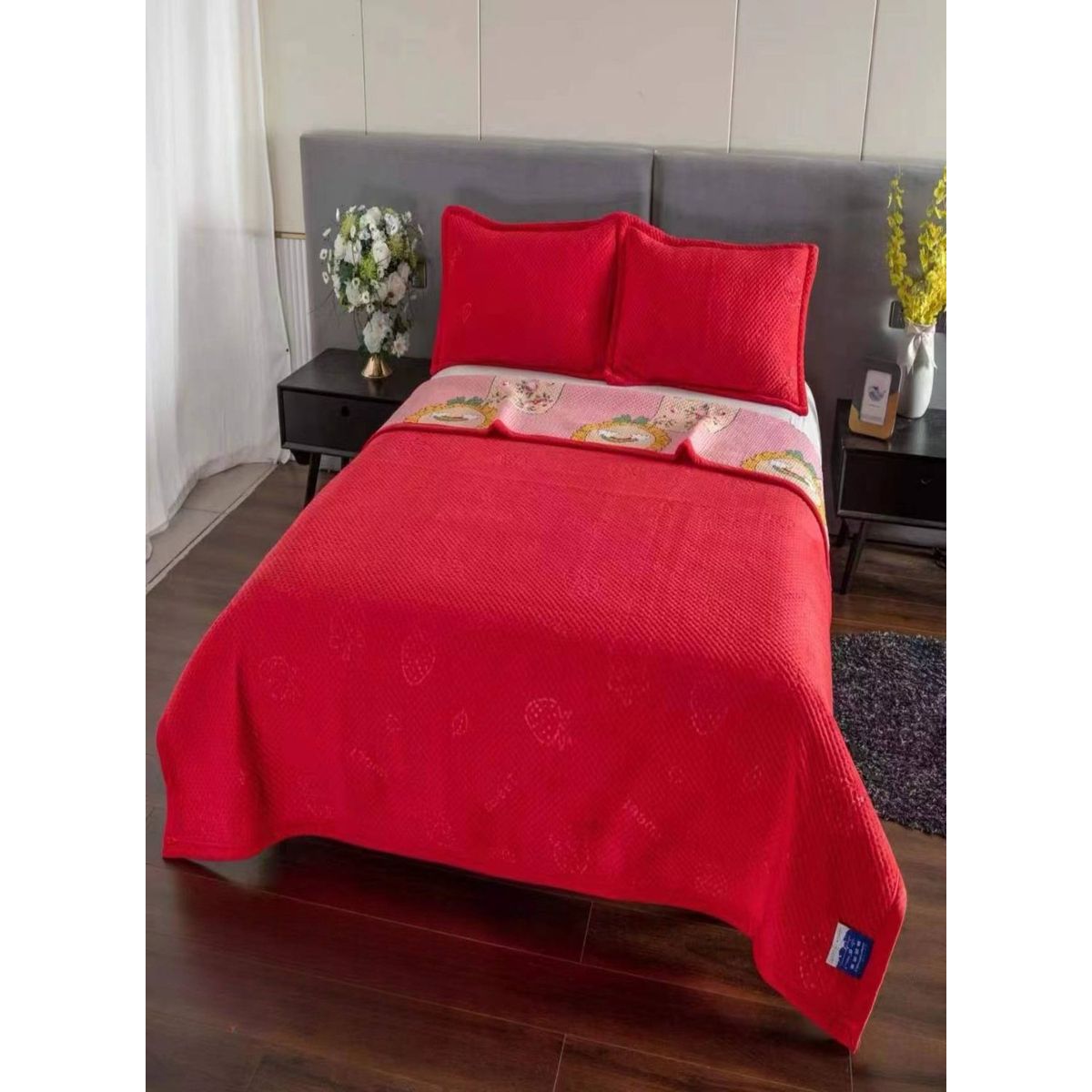 GENERICO - CUBRECAMA QUILT CON TELA PLUSH VERANO - INVIERNO