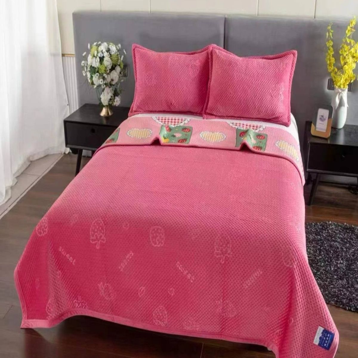 GENERICO - CUBRECAMA QUILT CON TELA PLUSH VERANO - INVIERNO