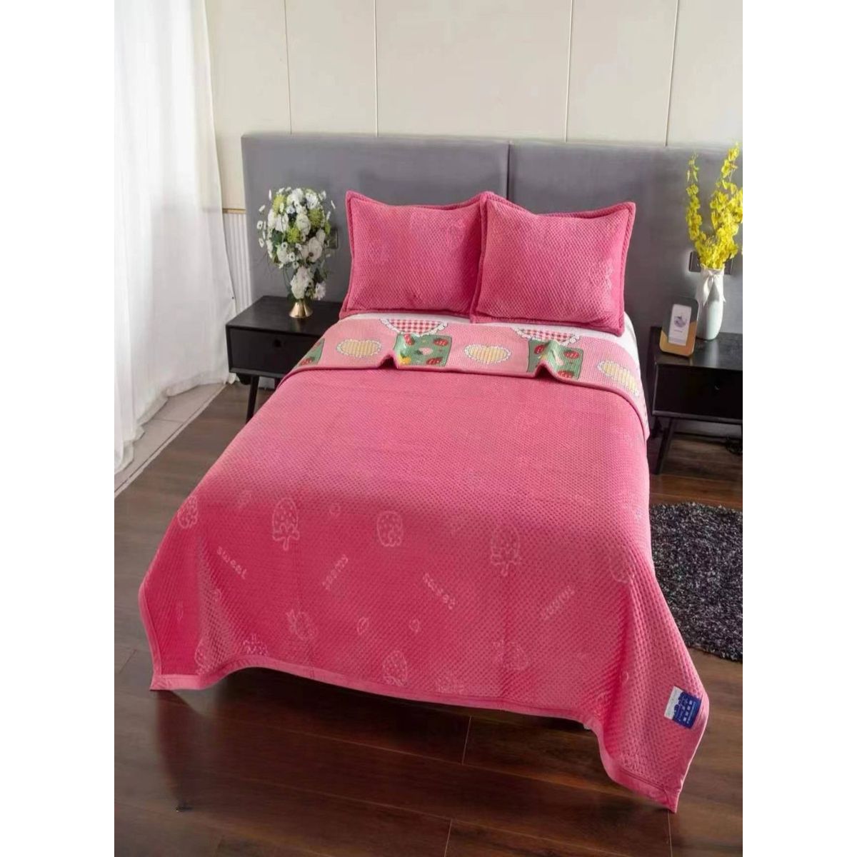 GENERICO - CUBRECAMA QUILT CON TELA PLUSH VERANO - INVIERNO