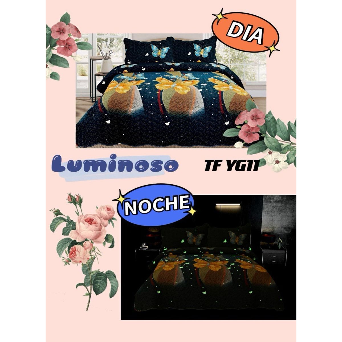 GENERICO - CUBRECAMA LUMINOSO TIPO QUILT DE VERANO