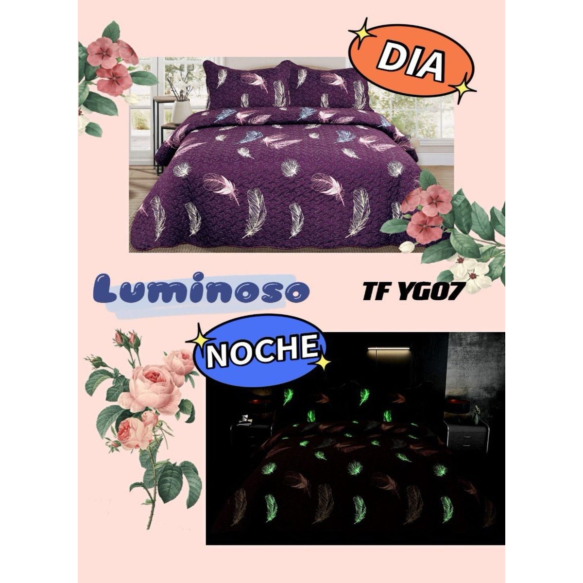 GENERICO - CUBRECAMA LUMINOSO TIPO QUILT DE VERANO