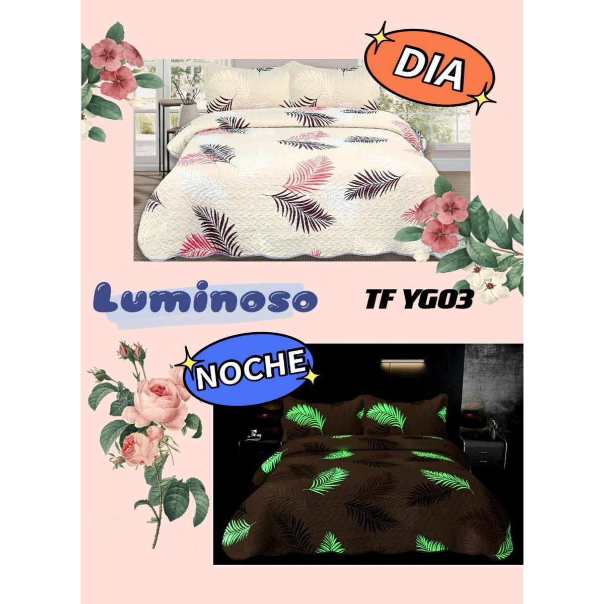 GENERICO - CUBRECAMA LUMINOSO TIPO QUILT DE VERANO