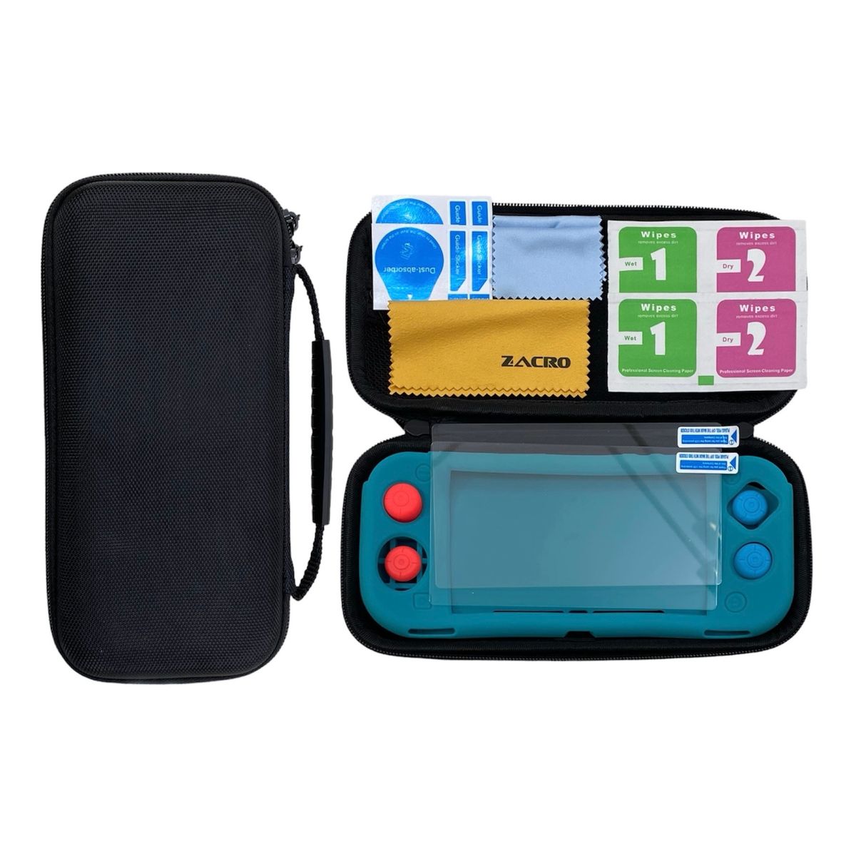 GENERICO - Kit Funda y Protector para Nintendo Switch Lite Lamina de vidrio NEGRA