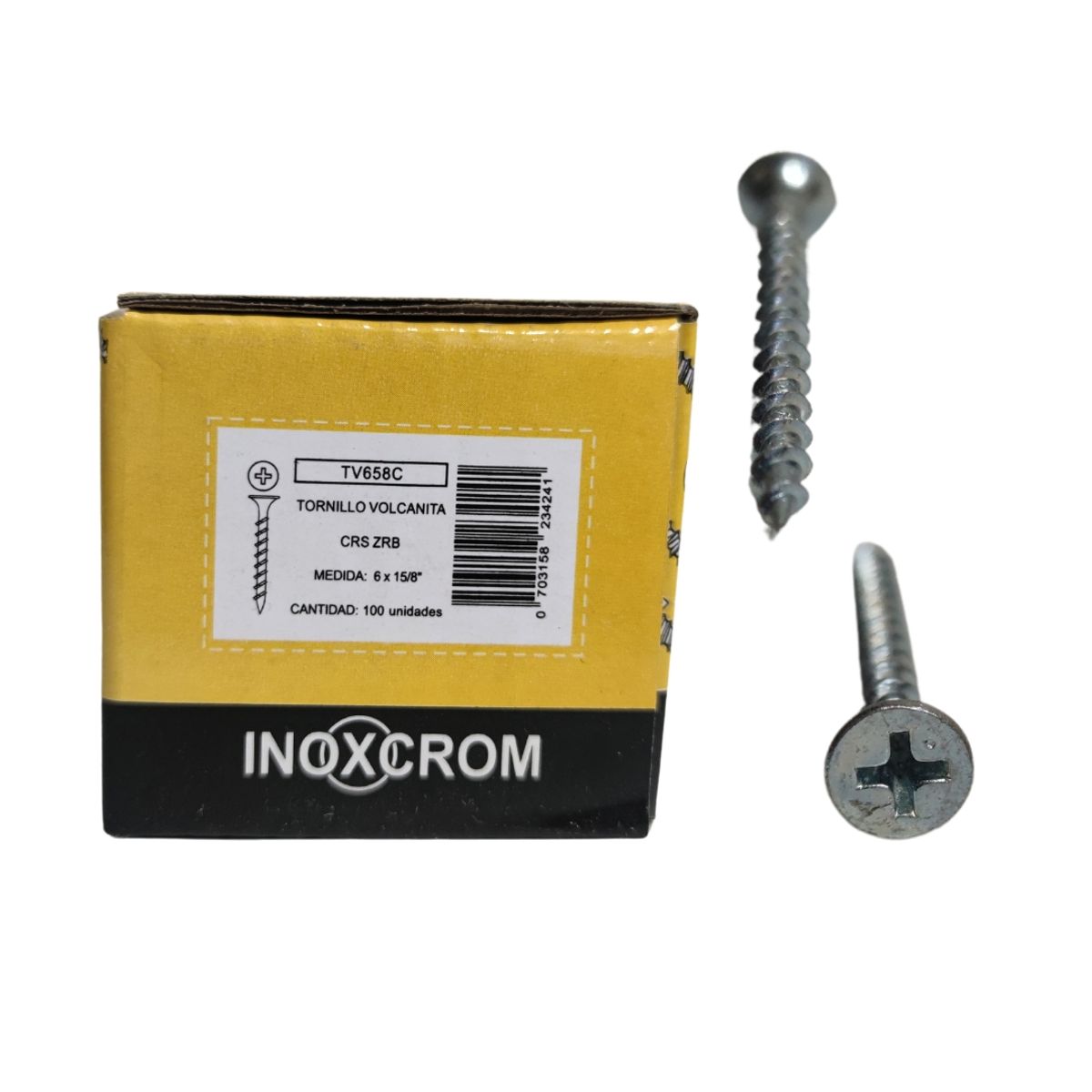 INOXCROM - Tornillo Volcanita Rosca Madera Crs Zinc 6 X 1 5/8 100 Und