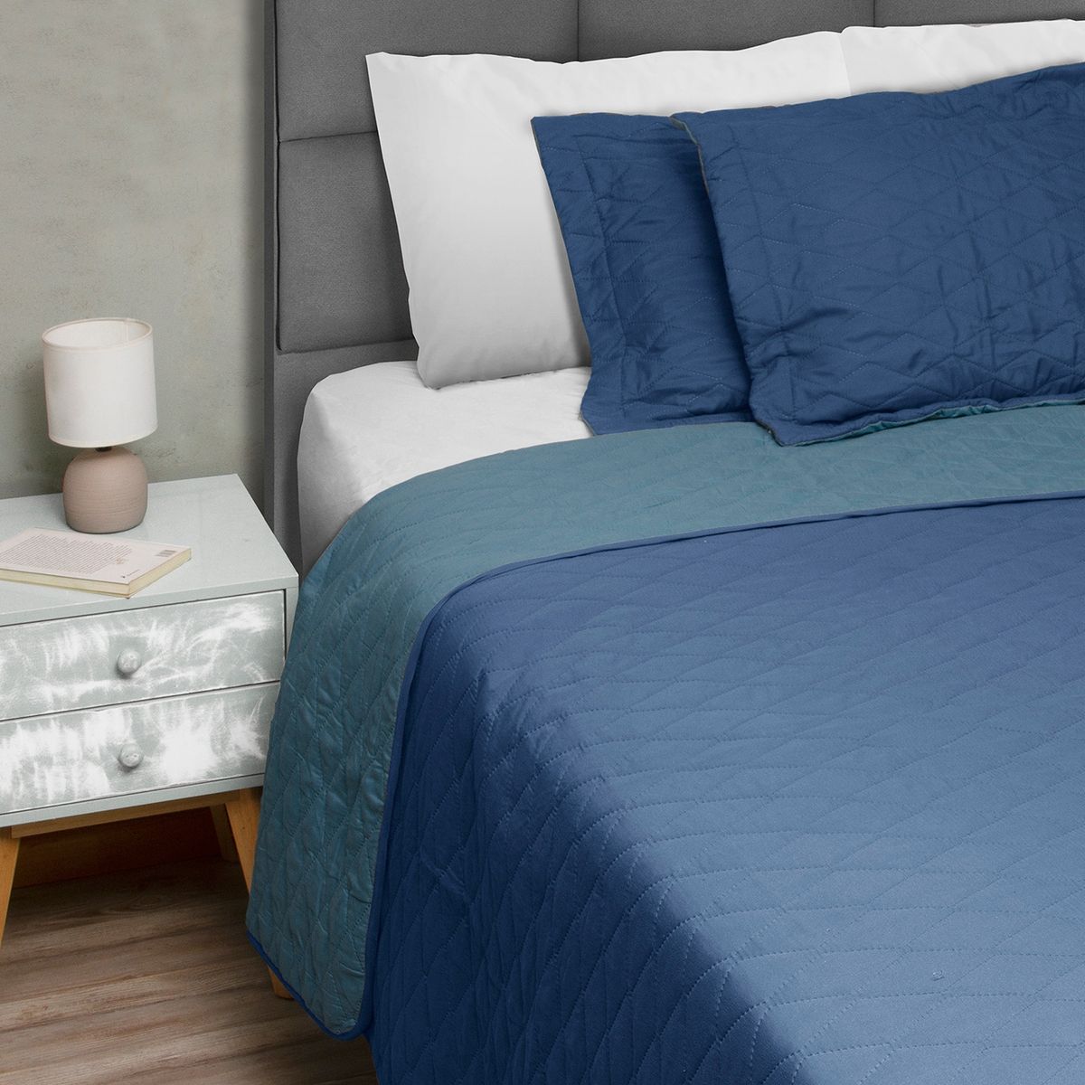 MASEL - Quilt Bicolor Masel 2 pl 220x 250 azul - Petroleo