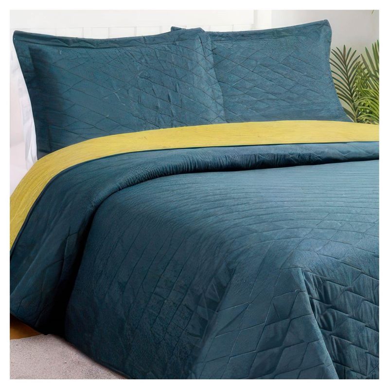 MASEL - Quilt Bicolor Masel  2 plazas Petroleo-Amarillo 220x250