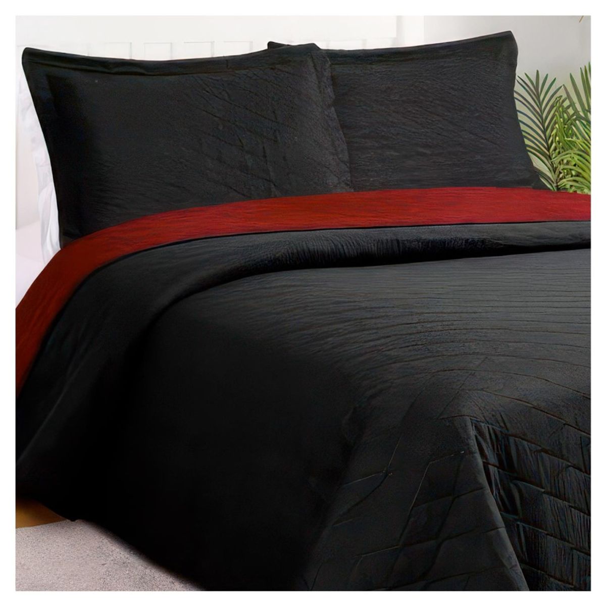 MASEL - Quilt Bicolor Masel  2 plazas Negro - Rojo 220 x250