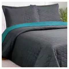 MASEL - Quilt Bicolor 2 plazas Gris-Turquesa