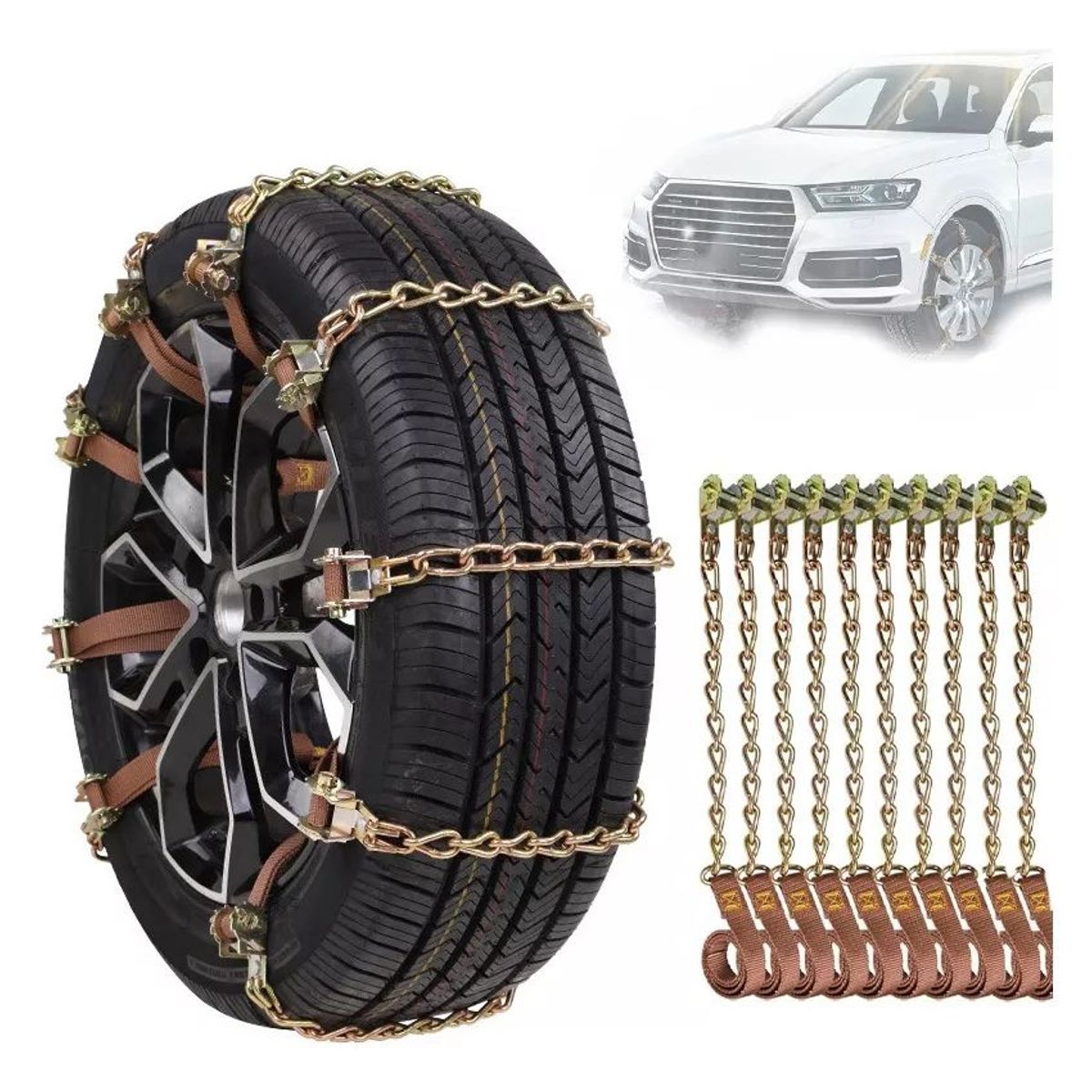 KUANGYE - Cadena Nieve Set 10u Auto Camioneta Ajustable Acero 165-215