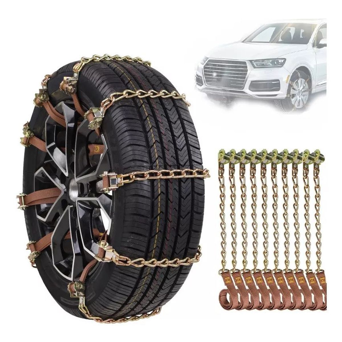 KUANGYE - Cadena Nieve Set 10u Auto Camioneta Ajustable Acero 165-215