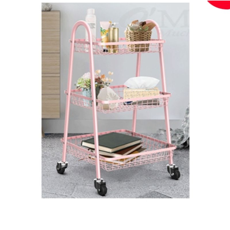 GENERICO - Estante Multifuncional Rosado De 3 Niveles Con Ruedas 30X45X77CM