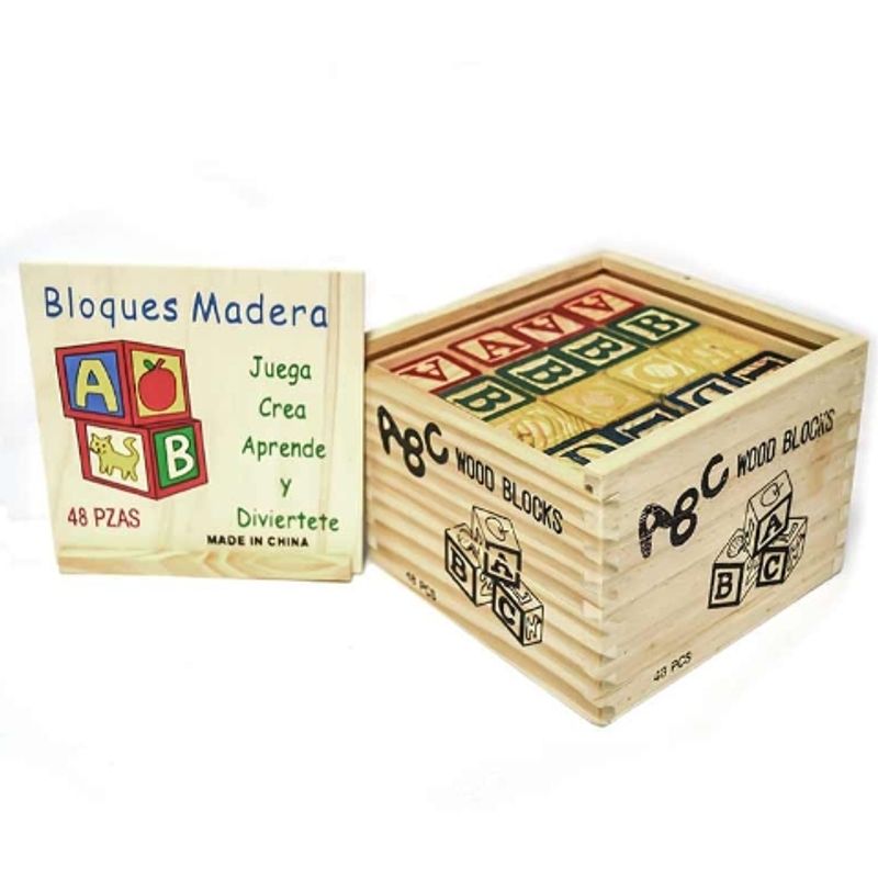 GENERICO - Cubo 48 Piezas Madera Letras Números