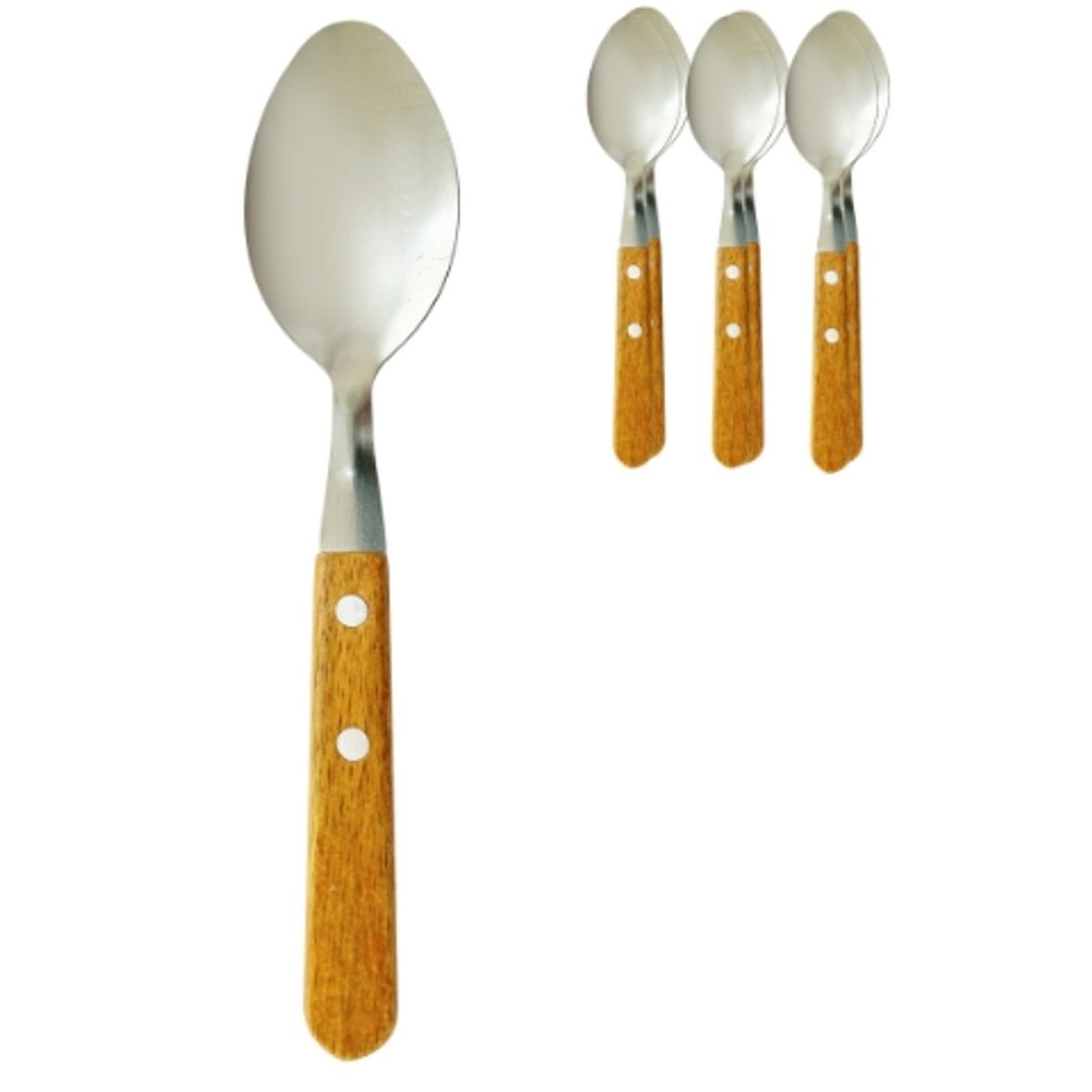 GENERICO - Cucharas De Acero Inoxidable Y Madera Set 6