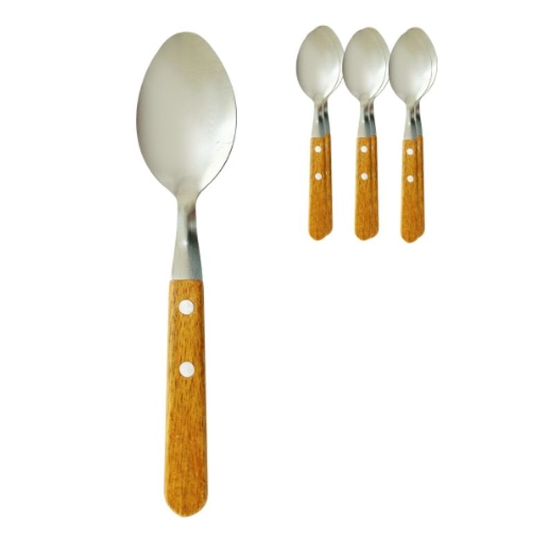 GENERICO - Cucharas De Acero Inoxidable Y Madera Set 6
