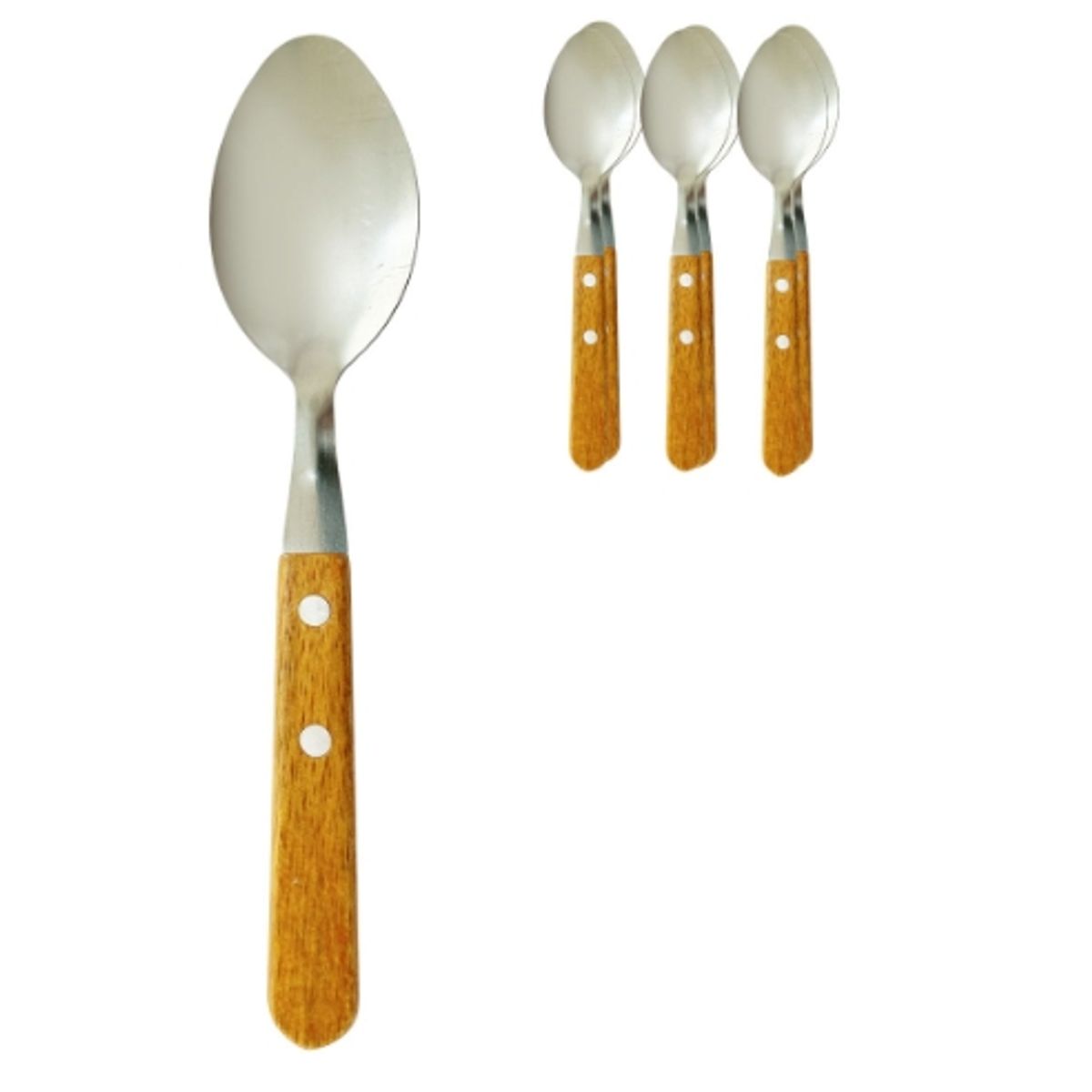 GENERICO - Cucharas De Acero Inoxidable Y Madera Set 6