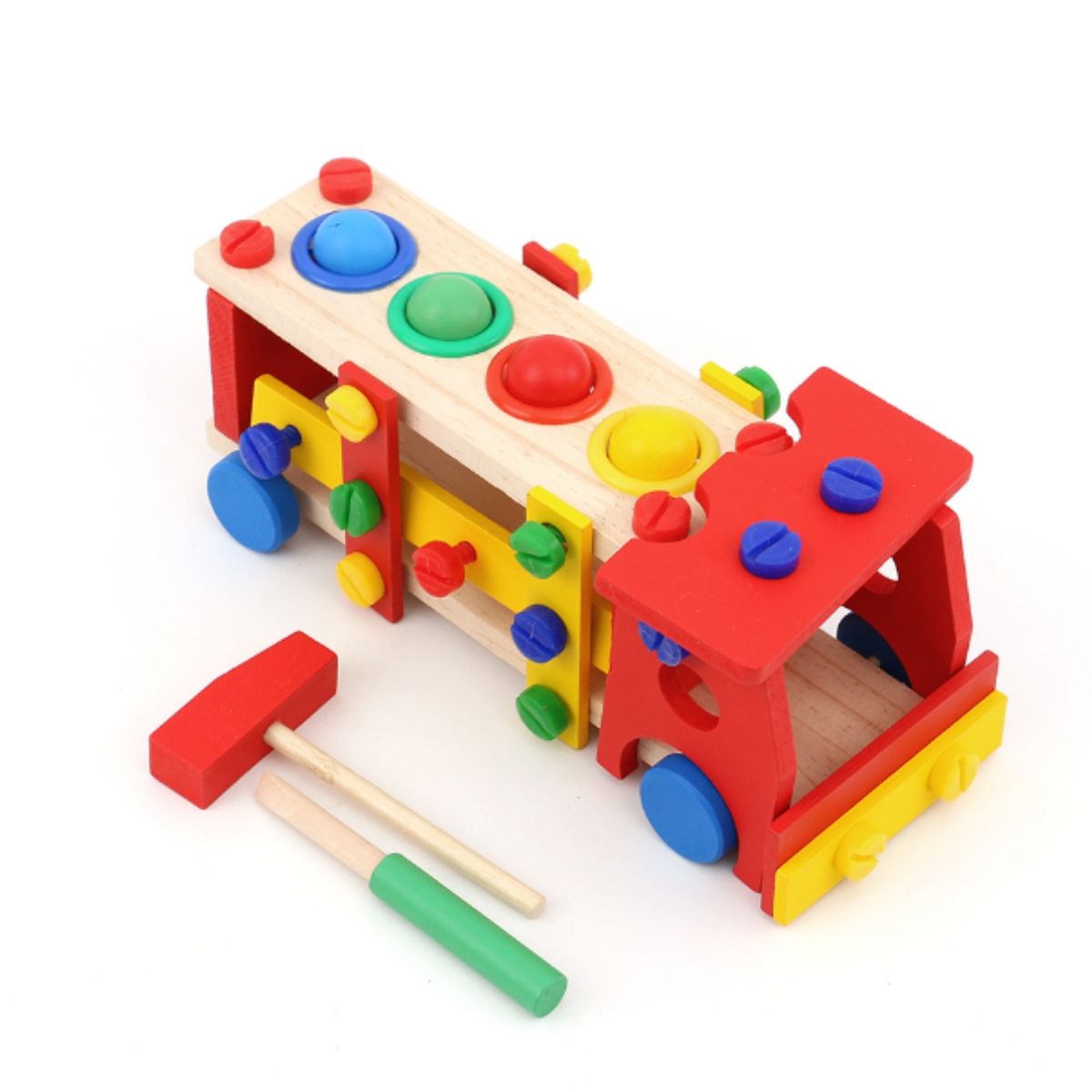 OEM - Camión Multifuncional Con Martillo Juguete Madera