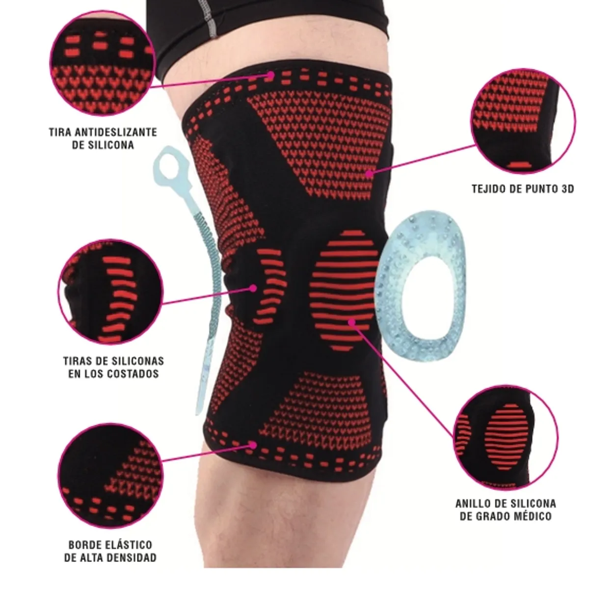 RECOVERY - PACK RODILLERA DEPORTIVA SOPORTE LATERAL Y FRONTAL-PÁDEL- GYM - ROJO L