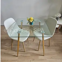 CORI CORI - Comedor Mesa Cuadrada Gold 80x80ms + 2 Sillas Scoop Beige