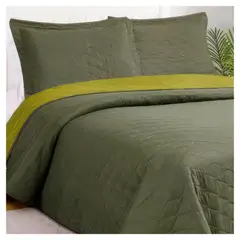 MASEL - Quilt Bicolor 2 plazas verde olive - pistacho 220x250