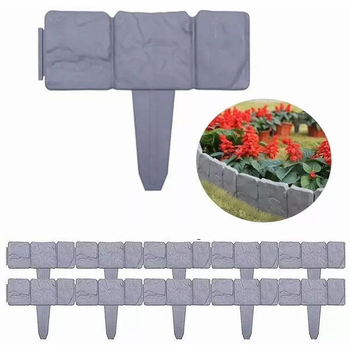 KUANGYE - Borde Jardín Valla Estacas Diseño Piedras Adoquin X 10piezas