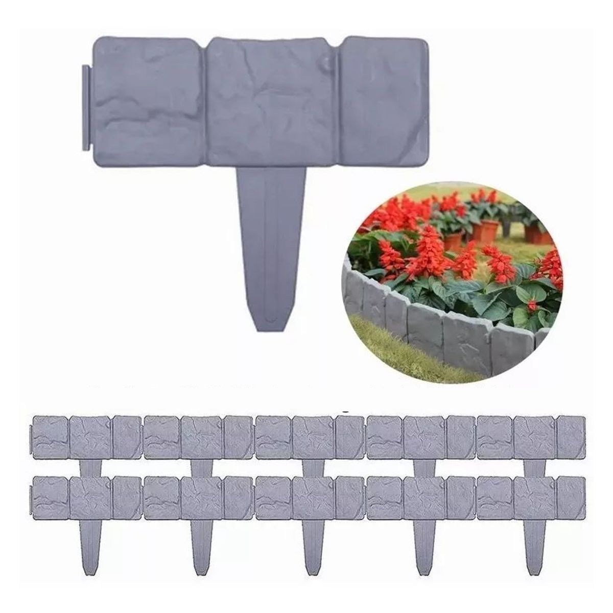 KUANGYE - Borde Jardín Valla Estacas Diseño Piedras Adoquin X 10piezas