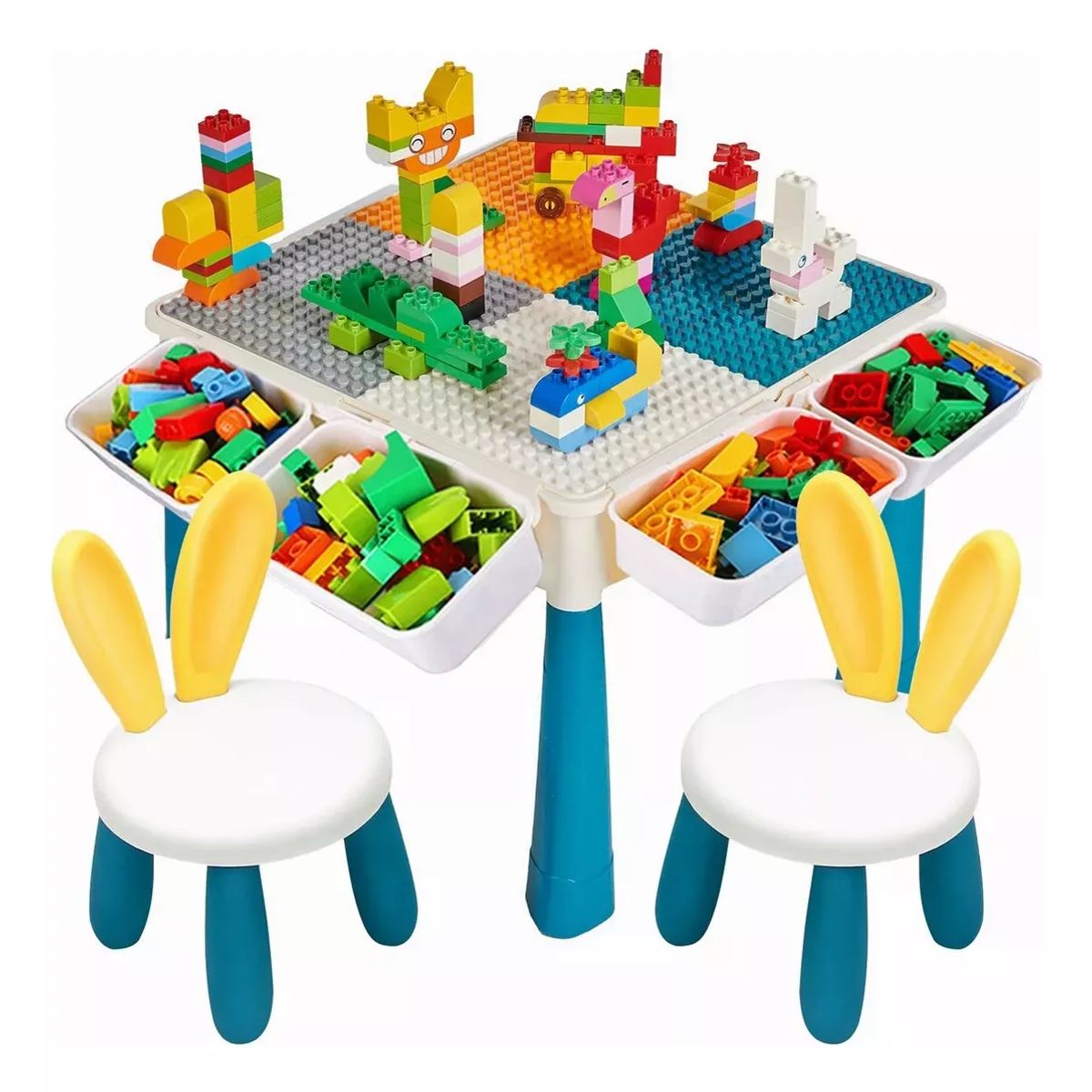 GENERICO - Juego Incluye Bloques 190pc , Mesa , 2 Silla, 4 Cajas Latera