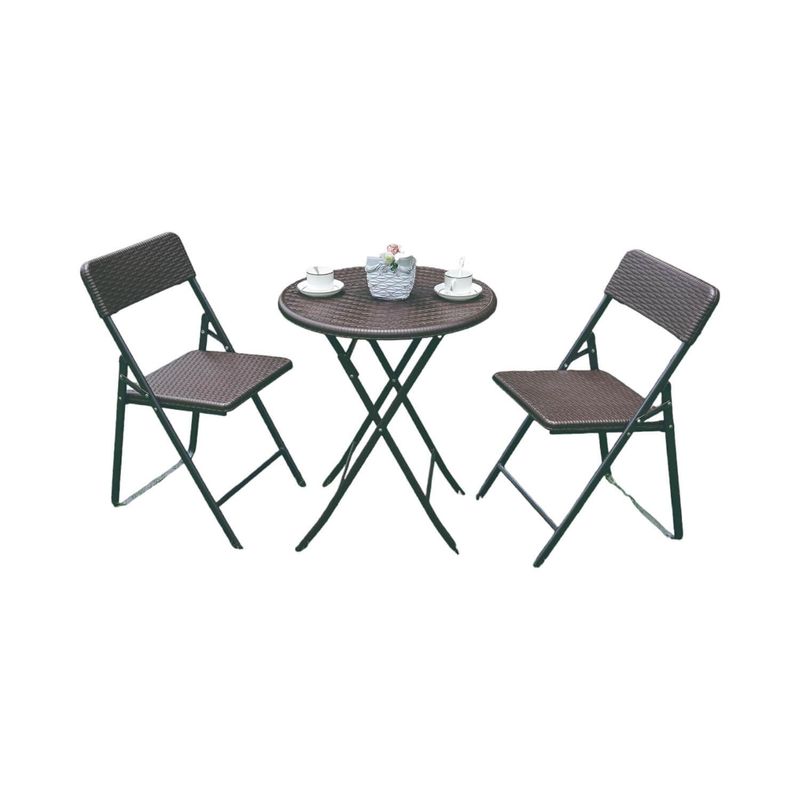 NORTHWEST - Set 2 Sillas + Mesa Redonda Plegable 60 cm Rattan Northwest NORTHWEST