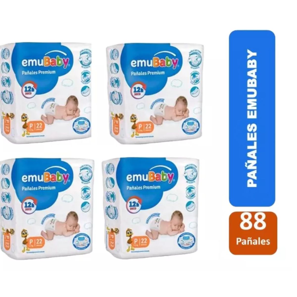 EMUBABY - Emubaby Premium P X4 Paquetes 88 pañales