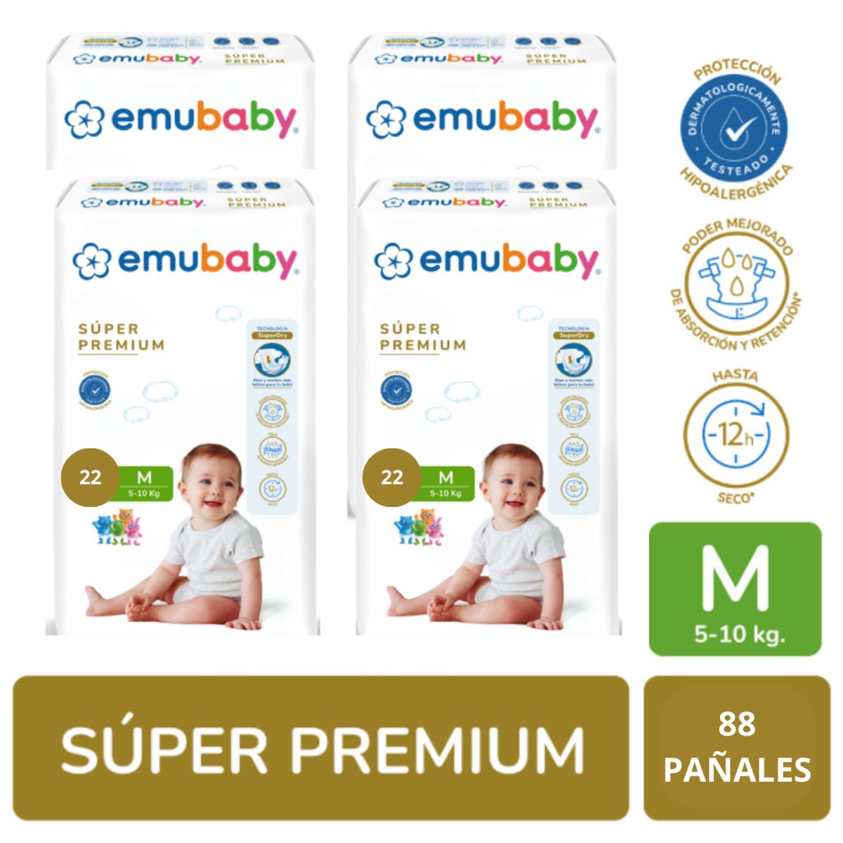 EMUBABY - Emubaby Premium M X4 paquetes 88 pañales