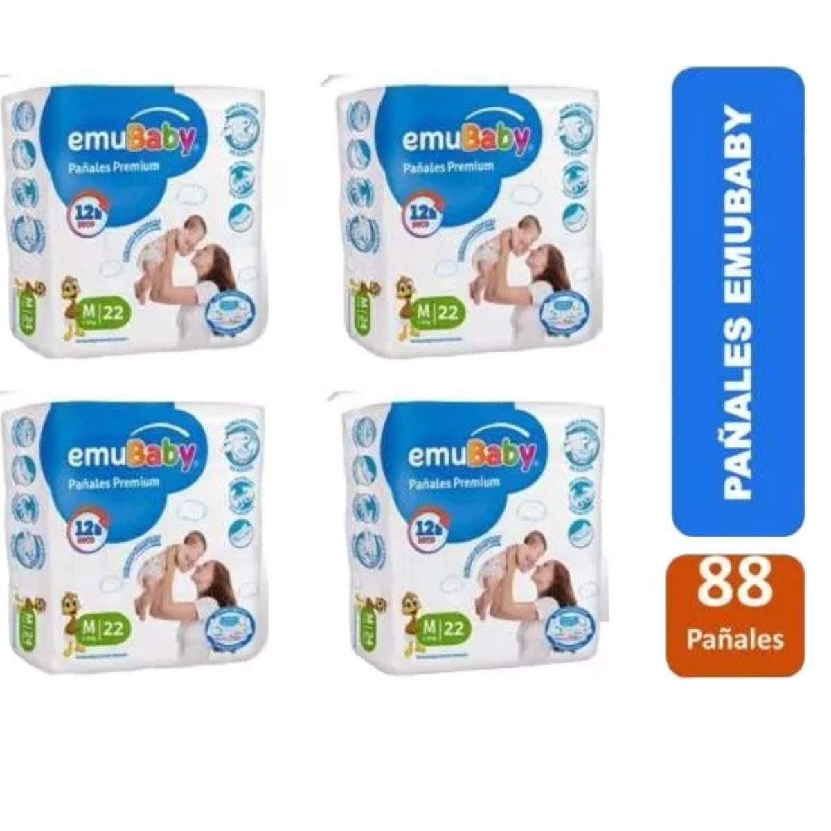 EMUBABY - Emubaby Premium M X4 paquetes 88 pañales