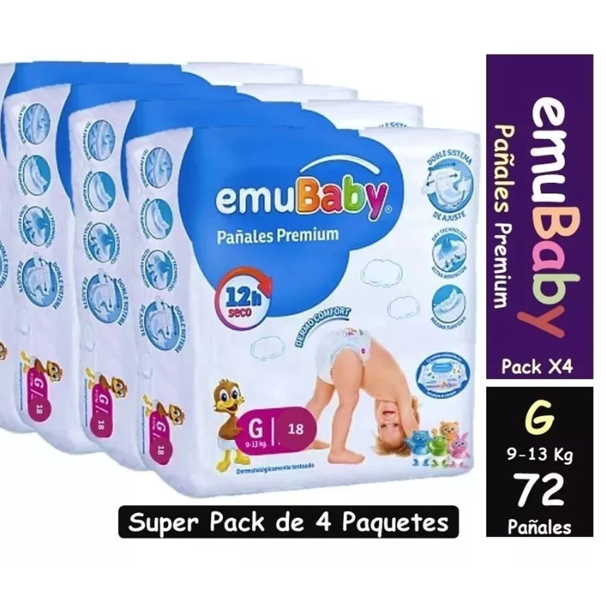 EMUBABY - Emubaby Premium G x4 paquetes 72 pañales