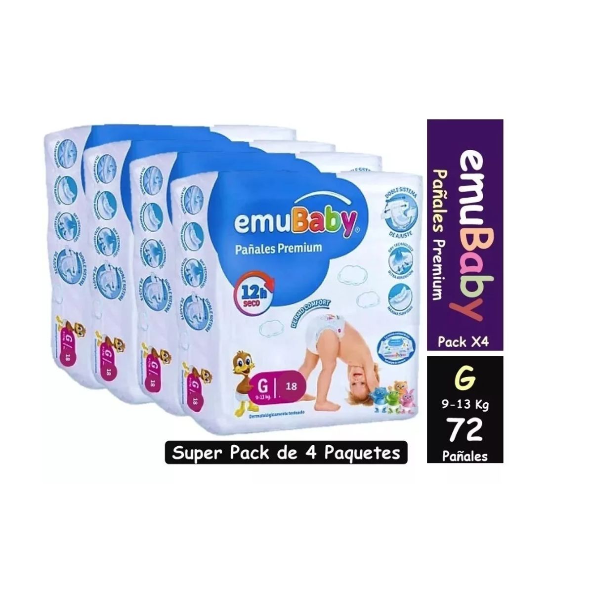 EMUBABY - Emubaby Premium G x4 paquetes 72 pañales