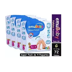 EMUBABY - Premium G x4 paquetes 72 pañales