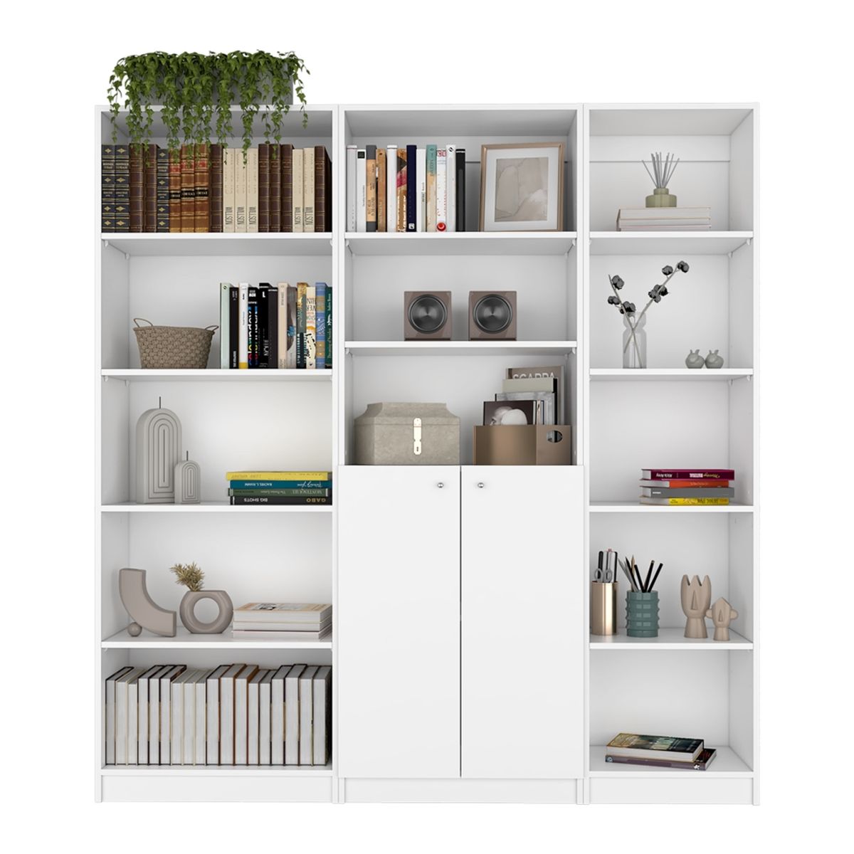 FMFURNITURE - Set Estante 62Cm  +Estante 2 Puertas +Estante 45Cm Fm-010B Blanco