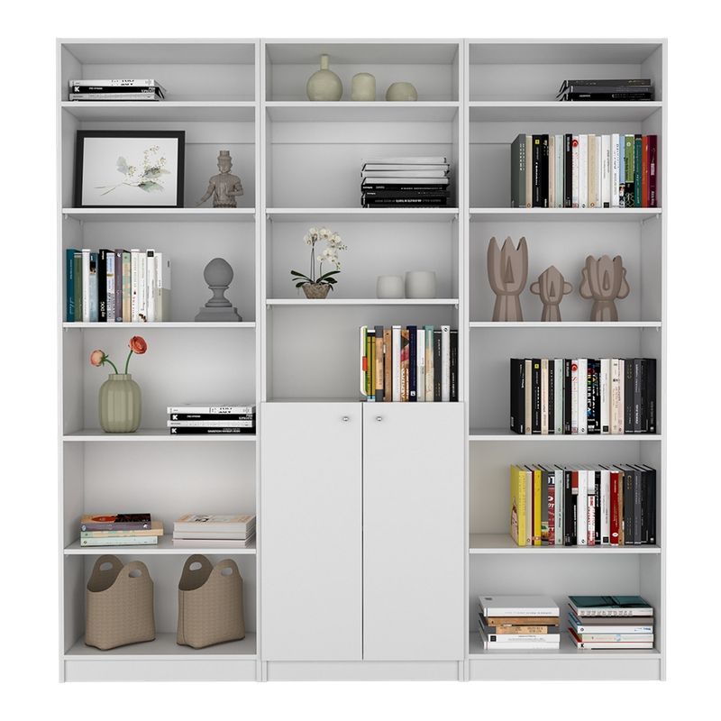 FMFURNITURE - Set 2 Estantes 5 Repisas +Estante 2 Puertas +3 Complemento - Blanco